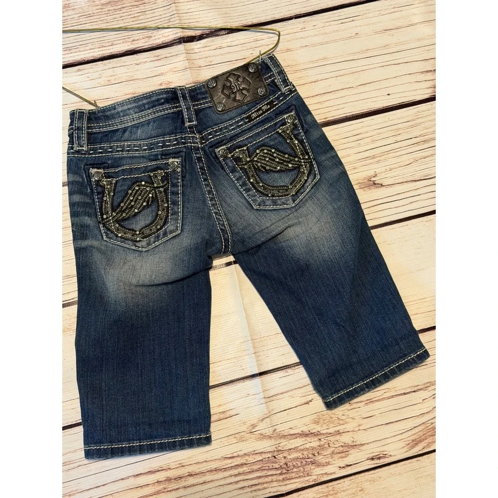 Miss Me Girls Dark Wash Denim Bermuda Shorts Embellished Pockets Size 8 JK7537B